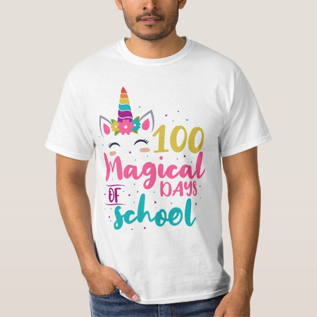 Cute Unicorn 100 Magic Days of School T Shirt (Framsida)
