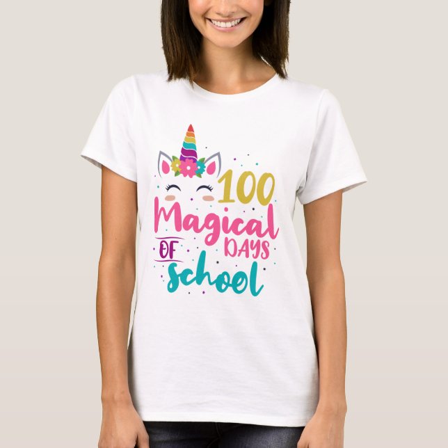 Cute Unicorn 100 Magic Days of School T Shirt (Framsida)