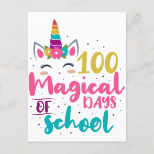Cute Unicorn 100 Magic Days of School Vykort