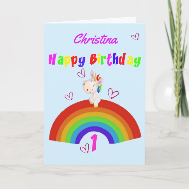 Cute Unicorn 1:a födelsedagen Kort (Framsida)