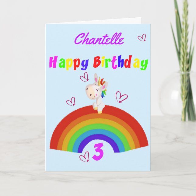 Cute Unicorn 3:e födelsedagen Kort (Framsida)