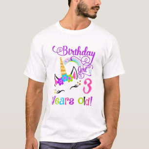 Cute Unicorn 3Rd Birthday Party Girl 3 Yold T Shirt