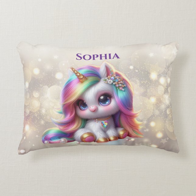 Cute Unicorn accent Pillow Prydnadskudde (Framsidan)
