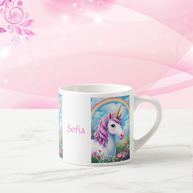 Cute Unicorn Add Girl Rosa Tea Party, Namn Espressomugg (Skapare uppladdad)