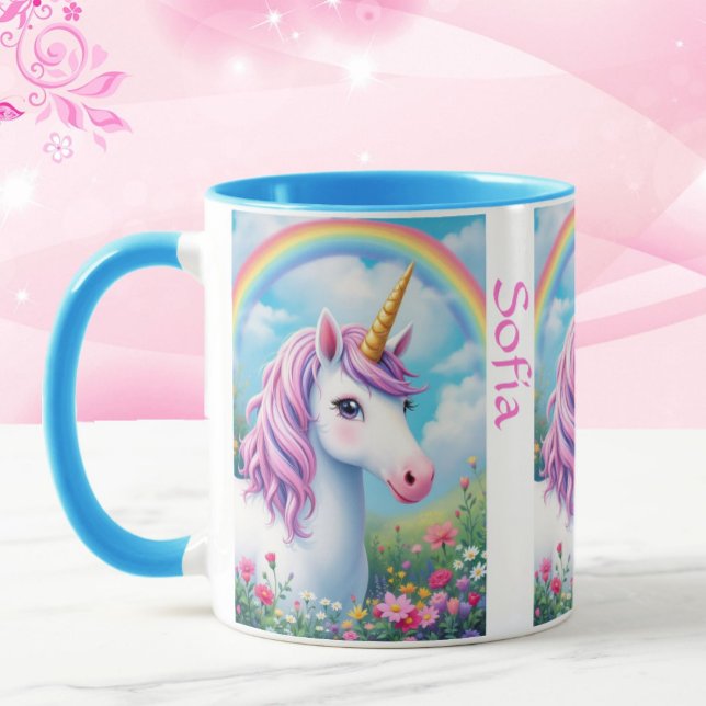 Cute Unicorn Add Girl Rosa Tea Party, Namn Mugg (Skapare uppladdad)