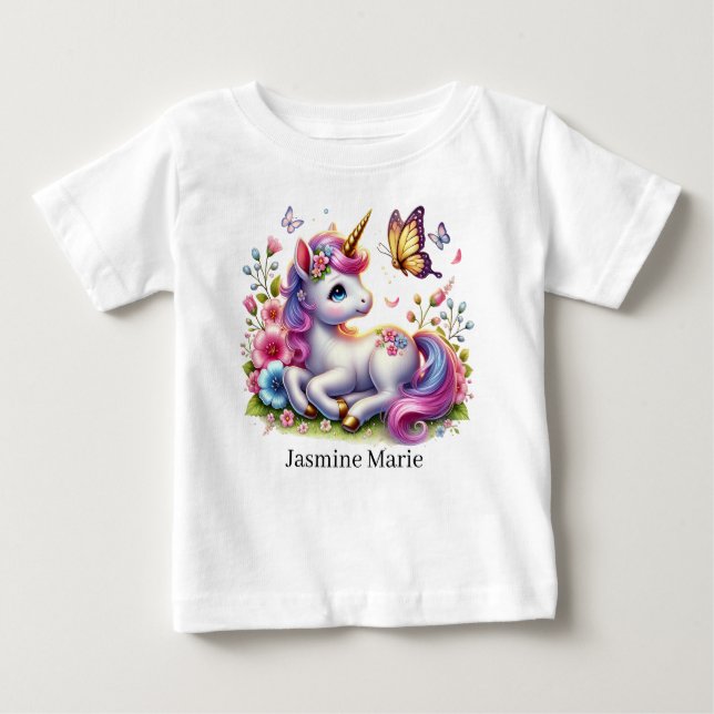 Cute unicorn add name fantasy Baby  T Shirt (Framsida)