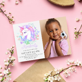 Cute Unicorn All Ages Photo Barns födelsedag Inbjudningar