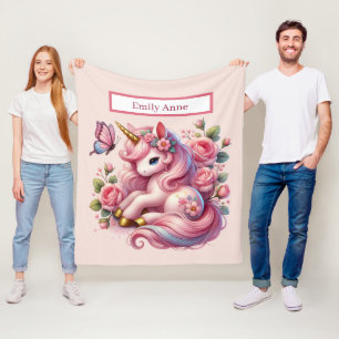 Cute unicorn älskare add namn Fleece Blanket