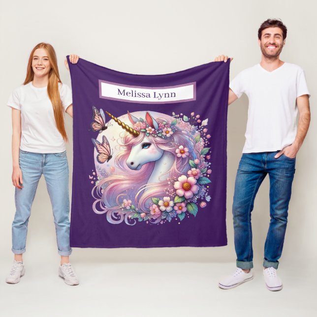 Cute Unicorn älskare add namn Fleecefilt (På plats)