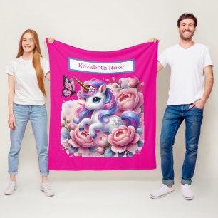 Cute Unicorn älskare add namn Fleecefilt
