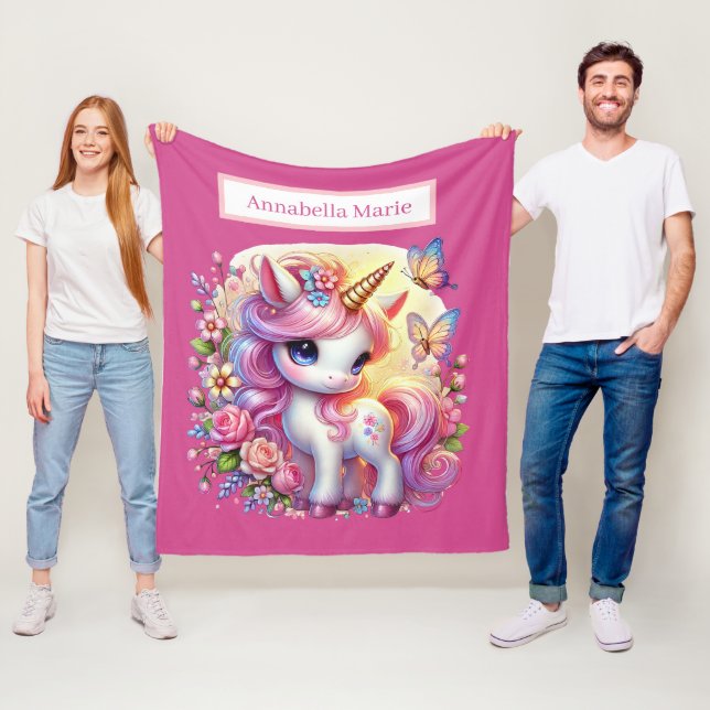 Cute Unicorn älskare add namn Fleecefilt (På plats)