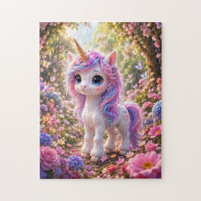 Cute Unicorn Among Flowers Jigsaw Puzzle Pussel (Vertikal)