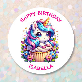Cute Unicorn and Cupcoa Personlig Birday Runt Klistermärke
