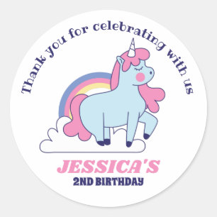 Cute Unicorn and Rainbow Barns födelsedag Party fa Runt Klistermärke