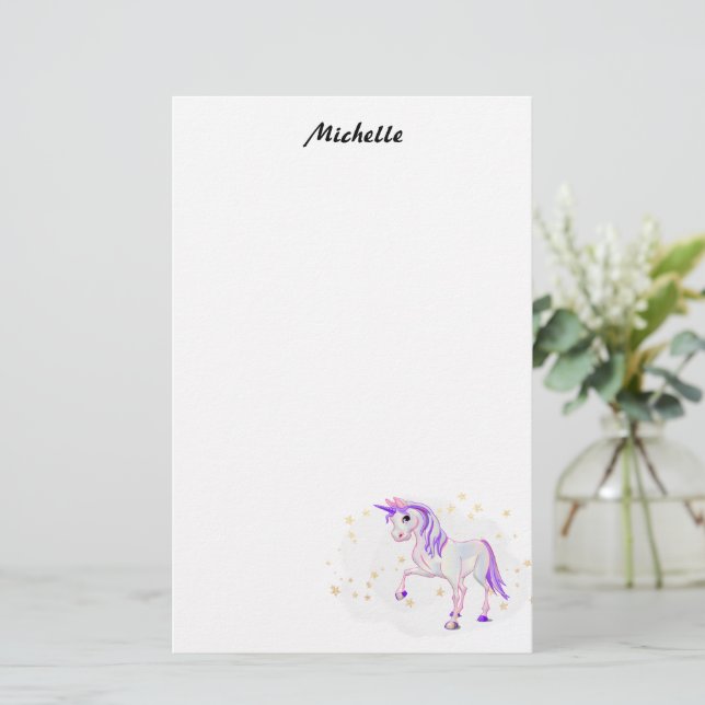 Cute Unicorn and Stars Stationery Brevpapper (Stående Fram)