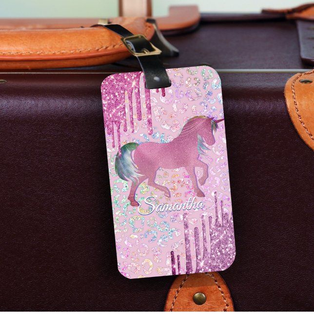 Cute Unicorn Animal Print Drives monogram Bagagebricka (Skapare uppladdad)