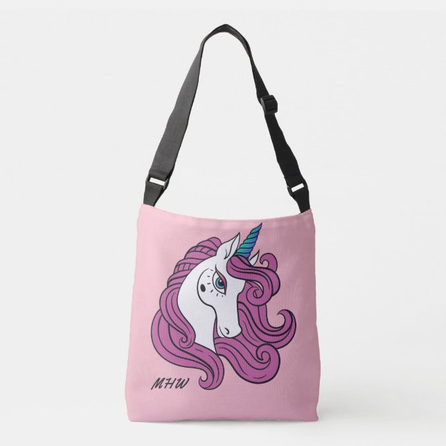 Cute Unicorn-anpassningsbar-monogrampåsar Axelväska (Framsida)
