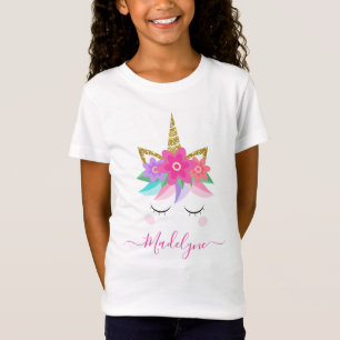 Cute Unicorn Ansikte Flowers T Shirt