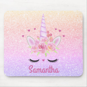 Cute Unicorn Ansikte Rainbow Glitter Rosa Heareart Musmatta