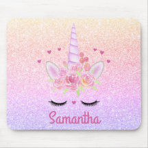 Cute Unicorn Ansikte Rainbow Glitter Rosa Hearts