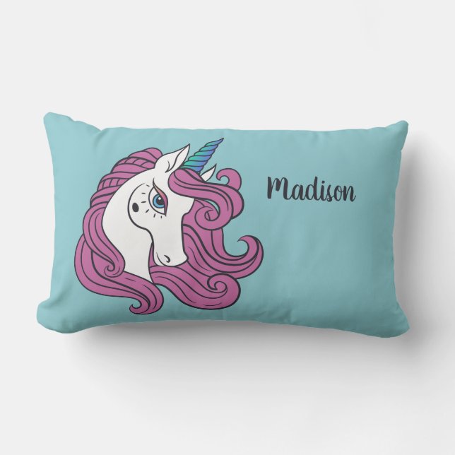 Cute Unicorn-användarnamn och färg dekorativ kudde (Framsida)