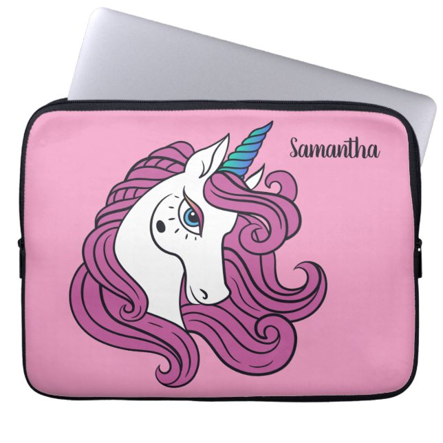 Cute Unicorn-användarnamn och färg laptop sleeve (Framsidan)