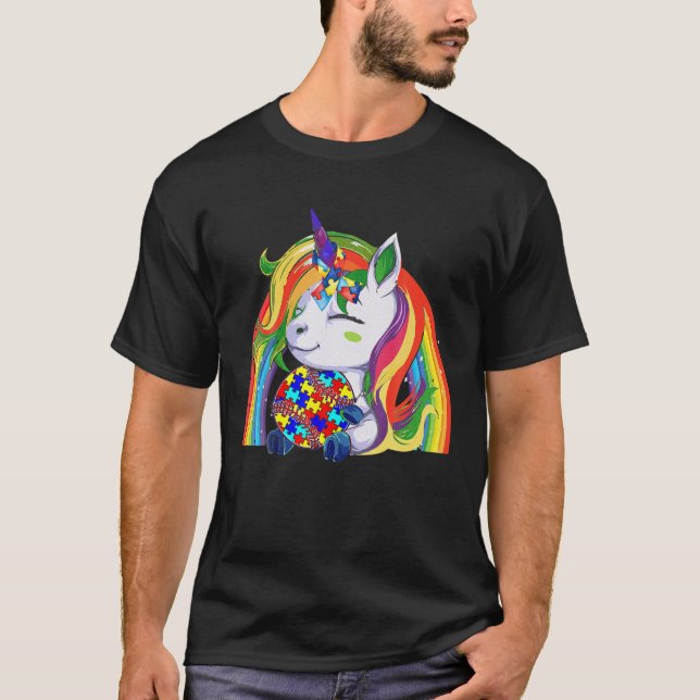 Cute Unicorn Autism Awareness Rainbow Baseball Lov T Shirt (Framsida)