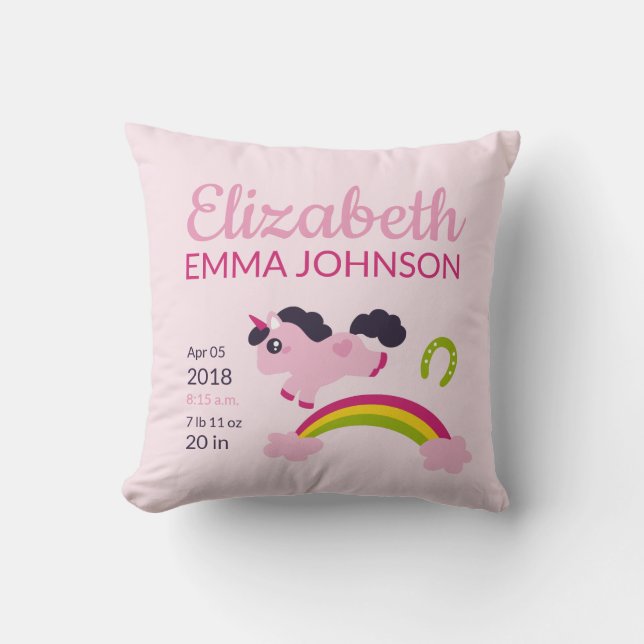 Cute Unicorn Baby Birgats Stats Kudde (Framsida)