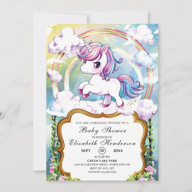 Cute Unicorn Baby Shower Inbjudningar (Framsida)