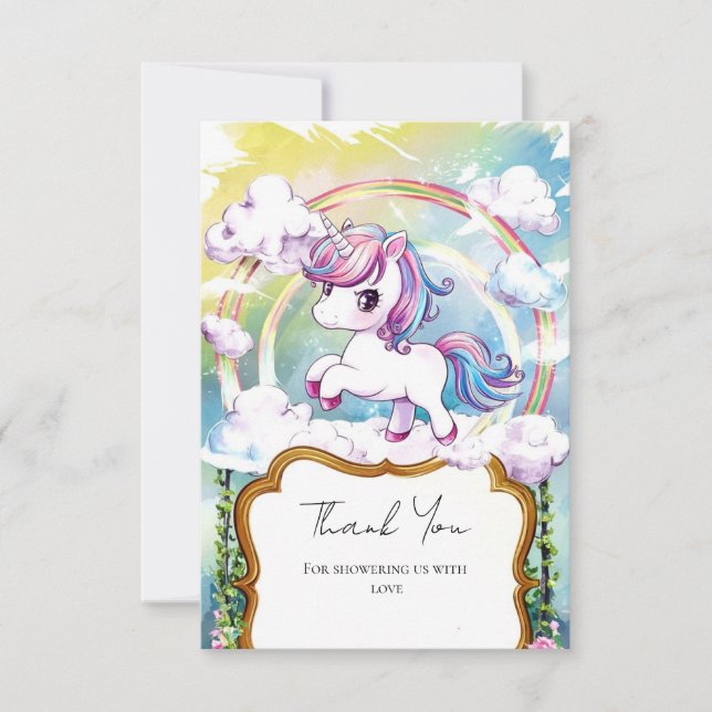 Cute Unicorn Baby Shower Tack Kort (Framsida)