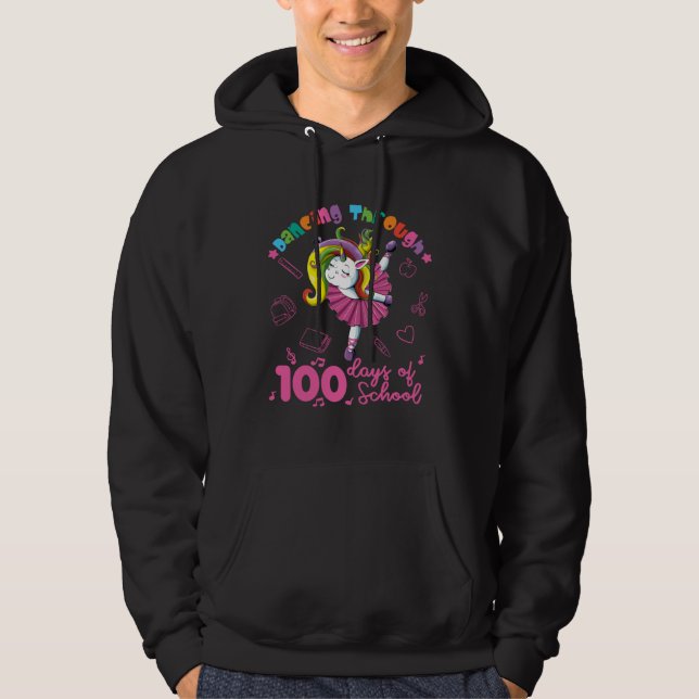 Cute unicorn ballerina 100 days of school girls hoodie (Framsida)