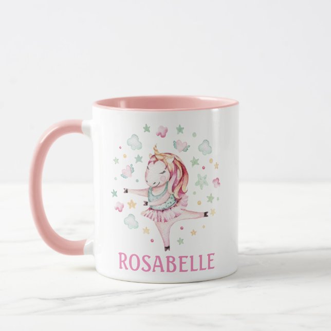 Cute Unicorn Ballerina Girly Rosa Kids' Mugg (Vänster)