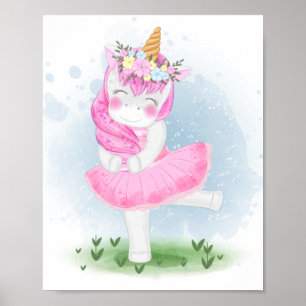 Cute Unicorn Ballerina med Flower Krona Poster