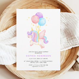 Cute Unicorn Balloons Modern Pastel Baby Shower Inbjudningar
