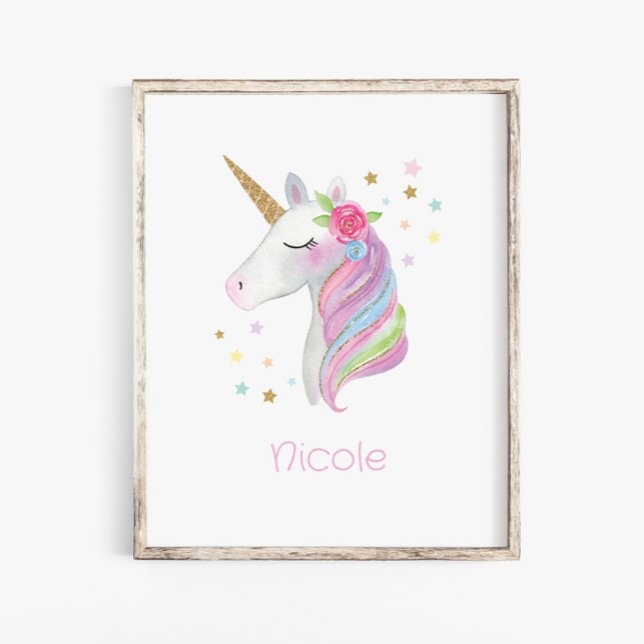 Cute Unicorn Bedroom Wall Decres Flicka Namn Poster (Skapare uppladdad)