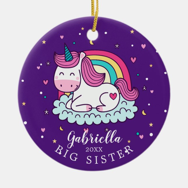 Cute Unicorn Big Sister-julprydnad Julgransprydnad Keramik (Framsidan)