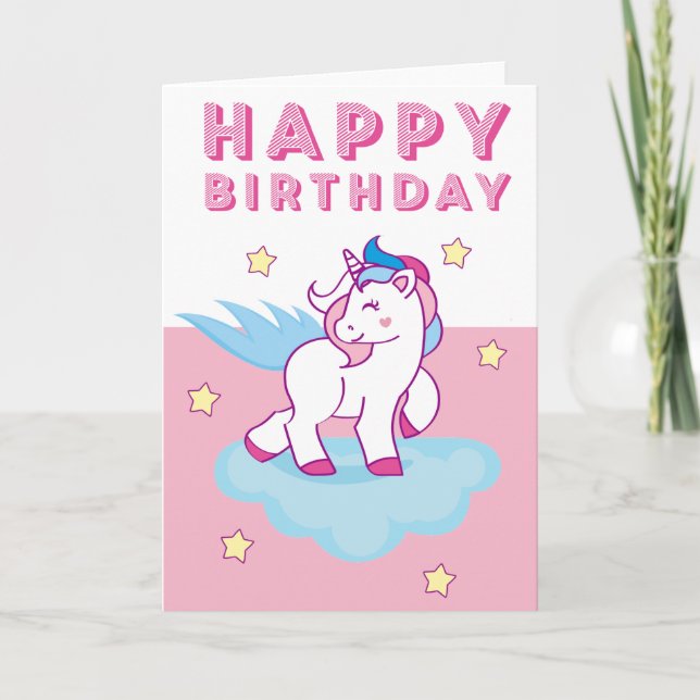 Cute Unicorn Birday Card Kort (Framsida)