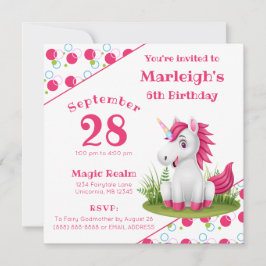 Cute Unicorn Birthday bjudande in till Polka dots Inbjudningar