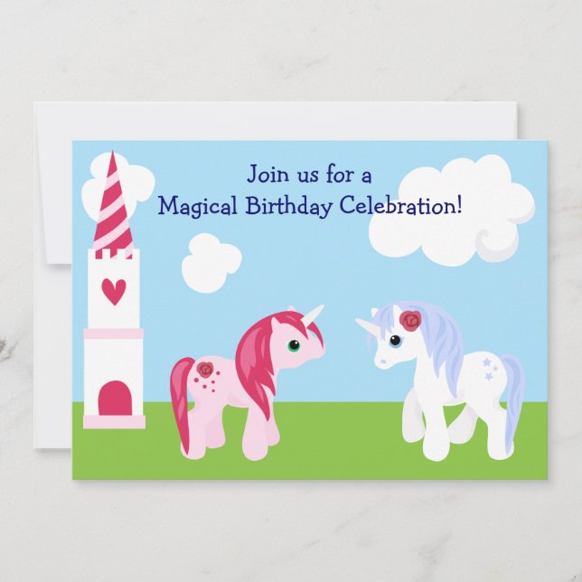 Cute Unicorn Birthday bjudande Inbjudningar (Framsida)