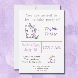 Cute Unicorn Birthday bjudande Inbjudningar