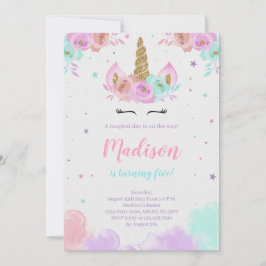 Cute Unicorn Birthday Blommigt Magic Unicorn Inbjudningar