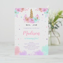 Cute Unicorn Birthday Blommigt Magic Unicorn Inbjudningar