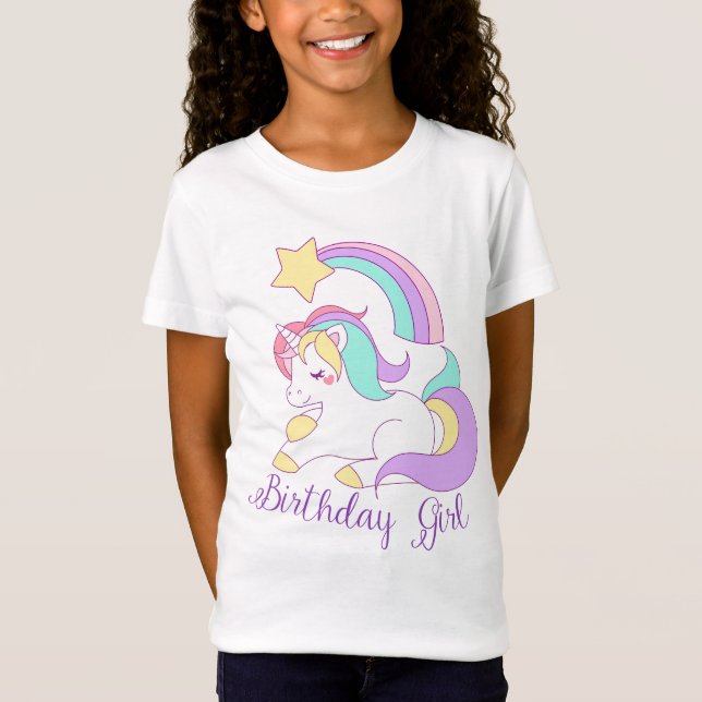 Cute Unicorn Birthday Girl Trendig Typography Art T-shirt (Framsida)