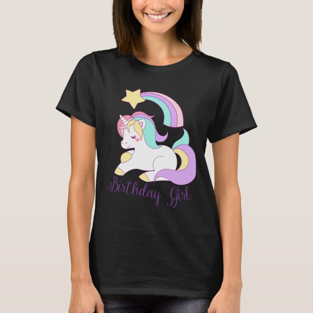 Cute Unicorn Birthday Girl Trendig Typography Art Tröja (Framsida)