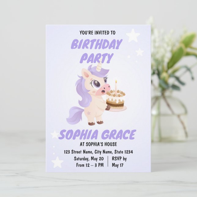 Cute Unicorn Birthday Invitation Inbjudningar (Stående Fram)