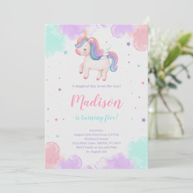 Cute Unicorn Birthday Magic Unicorn Inbjudningar (Stående Fram)