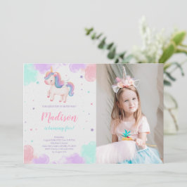 Cute Unicorn Birthday Magic Unicorn Photo Inbjudningar