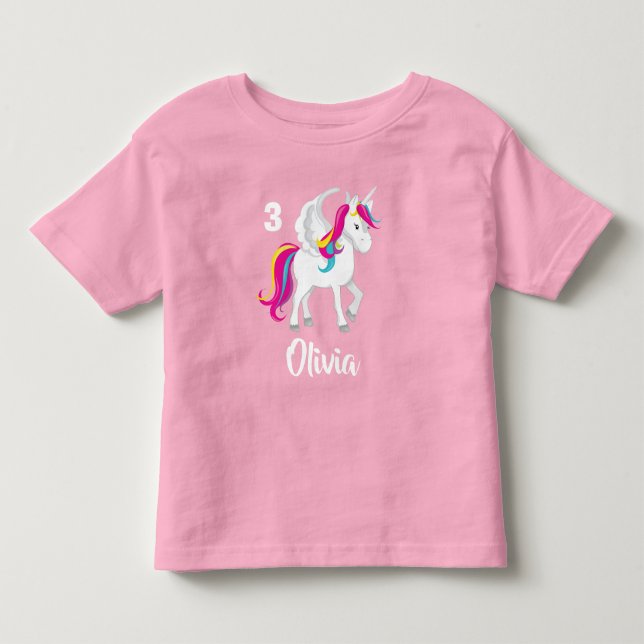 Cute Unicorn Birthday Personlig Rosa T Shirt (Framsida)
