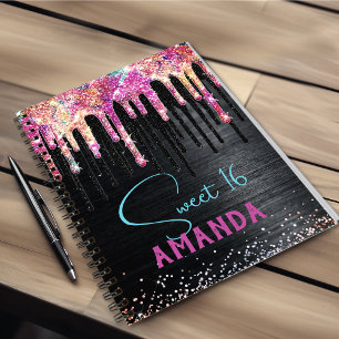 Cute unicorn Black glitter-födelsedagligg Anteckningsbok