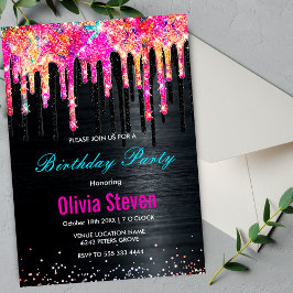 Cute unicorn Black glitter-födelsedagligg Inbjudningar